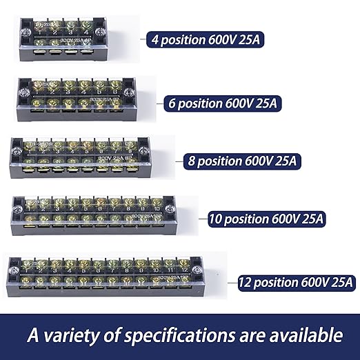 Terminal Block (8 Sets) 8Pcs 6 Positions Dual Row 600V 25A Screw Terminal Strip Blocks with Cover&8Pcs Pre-Insulated Barrier Termina Block Strip& 48Pcs Insulated Fork Wire Connector