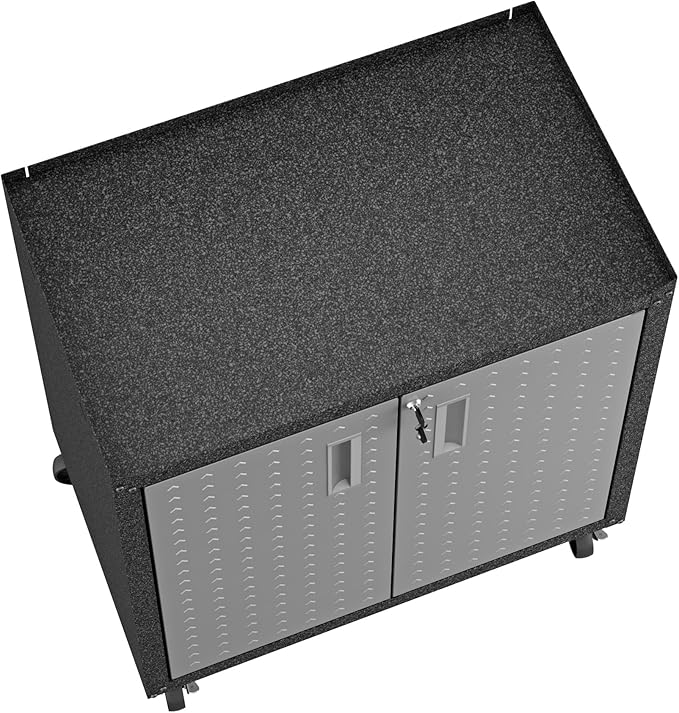 Manhattan Comfort Fortress Rolling 2 Door Garage Storage Cabinet, Black/Gray