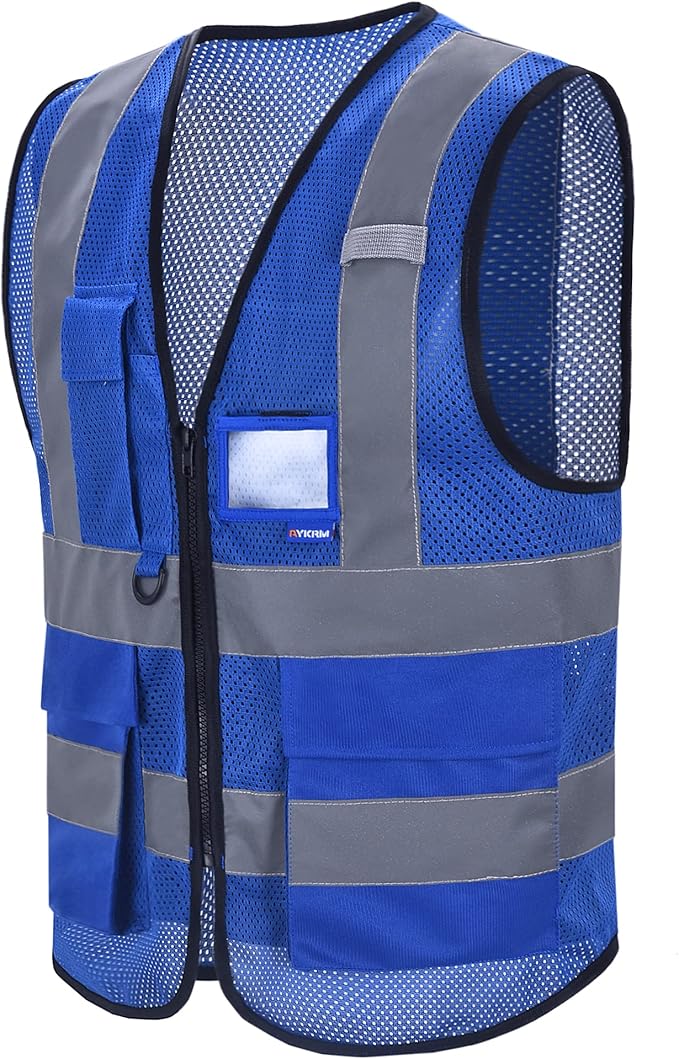 A-SAFETY XSmall Blue High Visibility Mesh Safety Reflective Vest with Pockets and Zipper,Hi Viz Work Vest for Men Women (Blue Mesh XS)