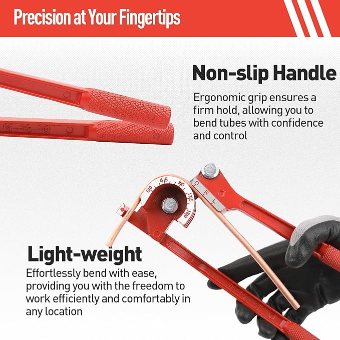 Tube Bender 3-in-1 Tubing Pipe Bender for Soft Copper, Aluminum, Metal, Pipe Bender 180° (1/4" 5/16" 3/8" Red)