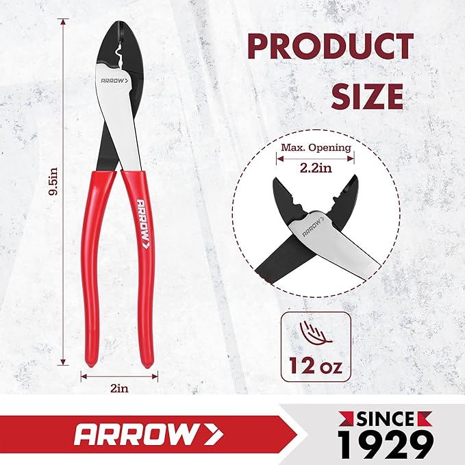 ARROW 9.5" Wire Crimper/Cutter, Wire Crimping Tool with Thick Dip-Grip Handle, CR-V Steel, Crimper Tool Electrical for 10–22 AWG Insulated & Non-Insulated Terminals and Connectors