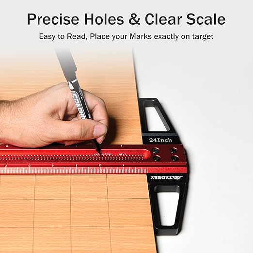 TYDEEY 12, 24, 31, 39 in Ultra-Precision Woodworking Scriber T-Square Ruler 24 in Measuring and Layout Tool, T Type Wood Aluminum Square Rulers for Architect and Carpenter Work