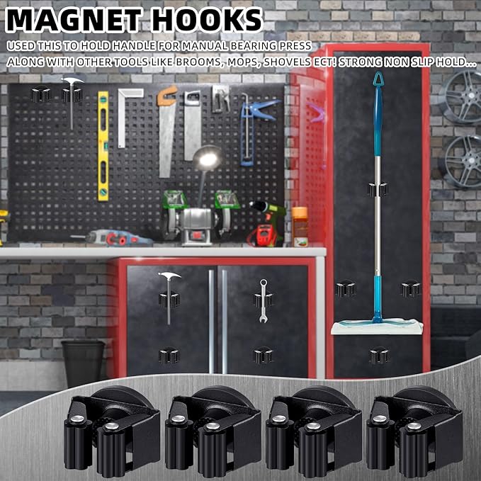 4 Pcs Magnetic Mop Broom Holder Movable Magnetic Broom Holder Rack, Anti Slip Wall Mounted Utility for Cleaning Tools, Garage, Kitchen, Laundry, Garden (Black)