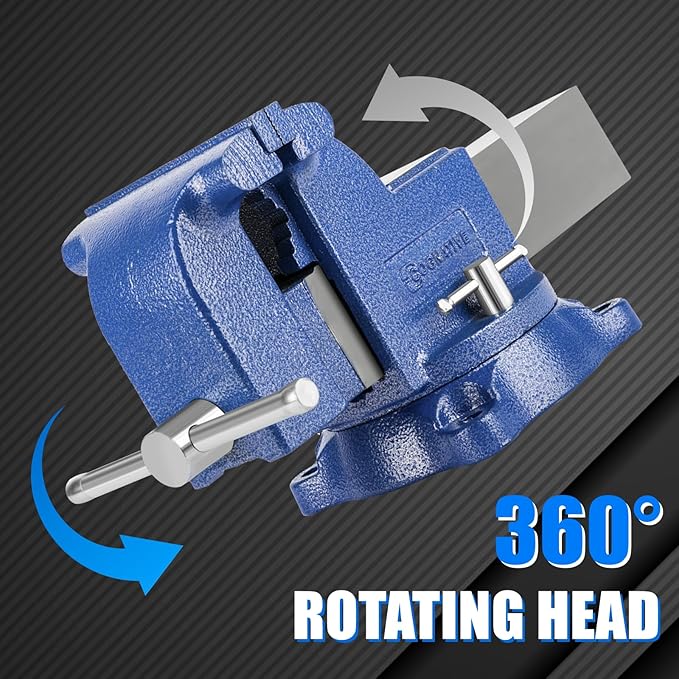 6" Heavy-Duty Bench Vise Ductile Iron Bench Vise 6 Inch 360° Swivel Bench Vice with Anvil Blue, Include Mini Bench Vice Clamp