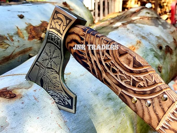 Custom Gift Forged Carbon Steel Viking Axe, Viking Bearded Deocrative Throwing Axe 22 inch 3738