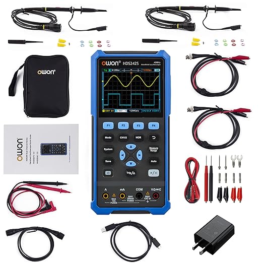 HDS242S Oscilloscope, 2 in 1 Dual Channel 40MHz Bandwidth Handheld Oscilloscope Multiumeter with Waveform Generator for Automatic Measurements, Electronic Measurement 3.5 inch LCD