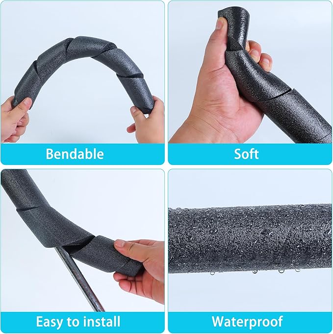 4 Pack Pipe Insulation Foam Tube, 15.74 Inch Black Pool Noodles Foam Snake Pipe Wrap Protection Multi-Purpose Soft Foams Tubing for Winter Water Pipes and Outdoor Indoor Swimming Pool Handle