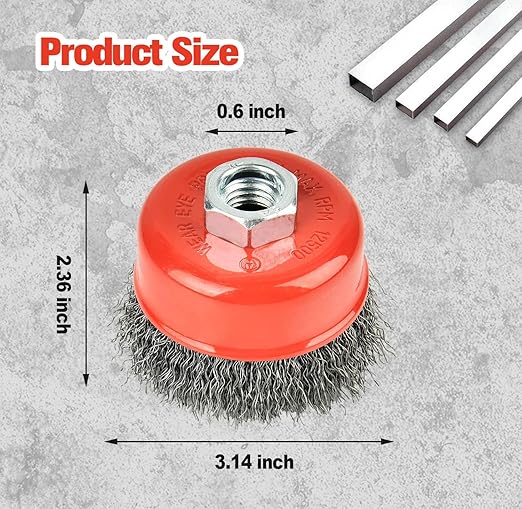 A A IN 2Pack Wire Wheel for Angle Grinder, 3 Inch Grinder Wire Wheel Brush with 5/8"-11 Threaded Arbor for Angle Grinder, 0.014'' Carbon Steel Crimped Wire Cup Brush for Rust,Corrosion,Paint Removal