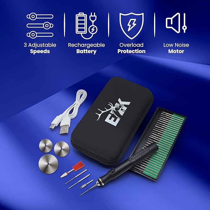 ELK Customizer Engraving Pen for All Materials - Rechargeable, Wireless & Beginner Friendly - Engrave 50+ Surfaces - Engraver Pen for DIYers & Artists - 30+ Bits & Tools Included