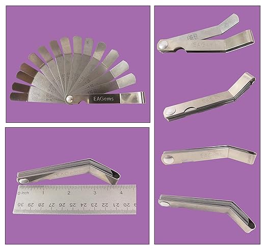 Offset Feeler Gauge Set - 16 Blades for Gap Width or Thickness, .005-.020 inch / .127-.508 mm, Inches & Millimeters Imprinted