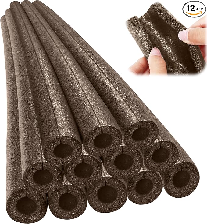 Amylove 12 Pcs 3.3 Feet Foam Pipe Insulation Foam Tube Insulating Water Pipe Pool Swim Noodles Heat Preservation Pipe Covers for Tubing Outdoor Freeze Protection (Brown,1.5 Inch)