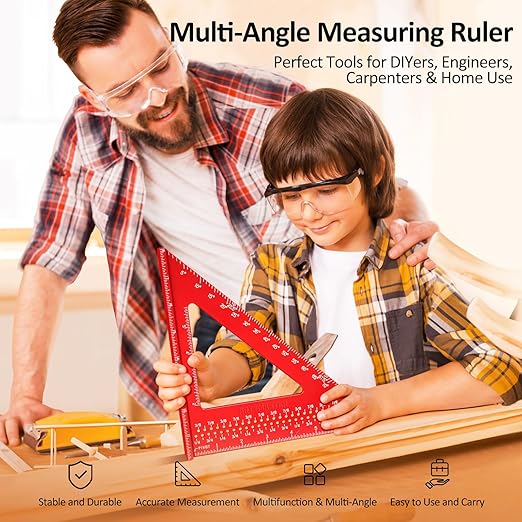 8 inch Carpenter Square, 1/16" Precision Hole Scribing Square Tools, 0-90° Aluminum Alloy Rafter Square, Woodworking Square & Carpenter Pencils 12 Refills