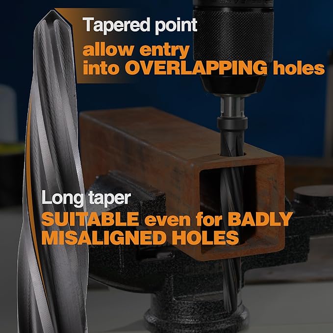 1/2" Bridge/Construction Reamer, M35 HSS Taper Chucking Reamer Drill Bit for Steel Alloy Aluminum Metal Wood Plastic, 1/2” Shank Chuck, Spiral Flutes, to Enlarge/Align Holes