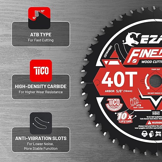 EZARC 7-1/4 Inch Circular Saw Blades 40T - FINE Finish Wood Cutting Blade, Ultra-Thin 1.5mm Kerf, Non-Stick Coating, 2 Pack