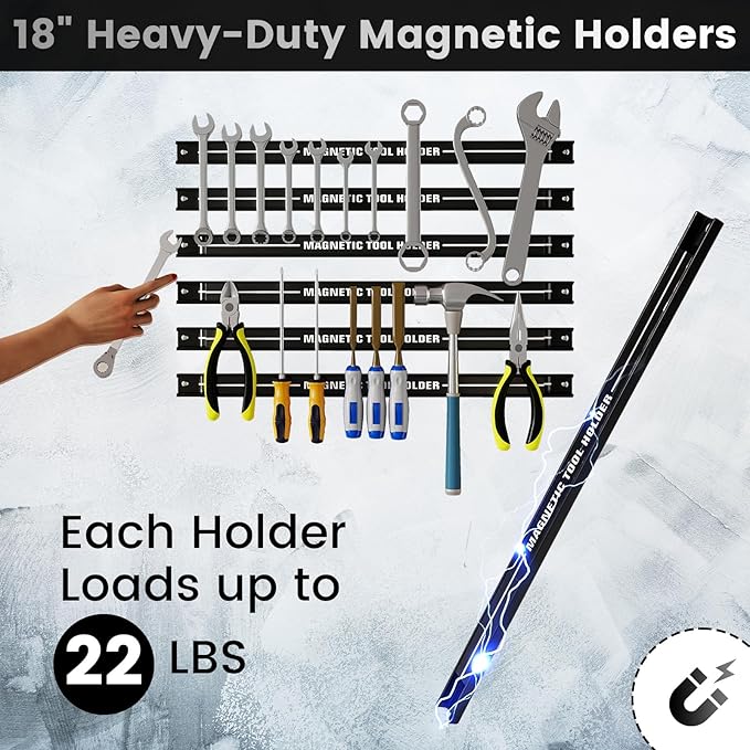 Goplus 6PCS 18" Magnetic Tool Holder, Magnetic Tool Holder Strip, Heavy Duty Magnetic Tool Bar,Space Saving Metal Tool Organizer Rack,Tool Magnet Bar for Workshop Garage, 176LBS Capacity Total