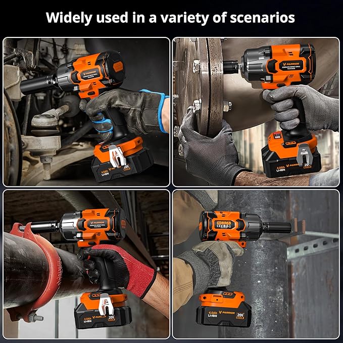 Impact Wrench with 3-Speed Torque Settings (380/600/900N.m),1/2 Impact Gun Chuck & 3/8" Adapter,4Ah Battery & 2.0Ah Fast Charger,Power Tool Kits for Impact Drill,Heavy-Duty Tasks