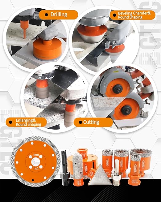 BGTEC Diamond Hole Saw Kit - 9PCS 20/25/35/50/75mm Drill Bits & 20mm Milling Finger Bit & 50mm Chamfering Bit & SDS/HEX & 125mm Tile Blade for Porcelain Tile Ceramic Granite Marble Stoneware