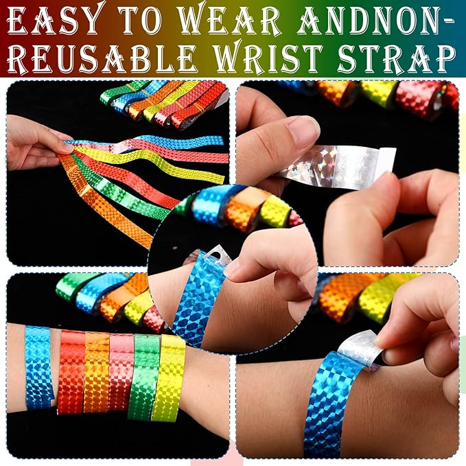Epakh Paper Wristbands Neon Wrist Bands Waterproof Handbands for Events Lightweight Concert Wristbands Neon Colored Adhesive Wrist Band for Party
