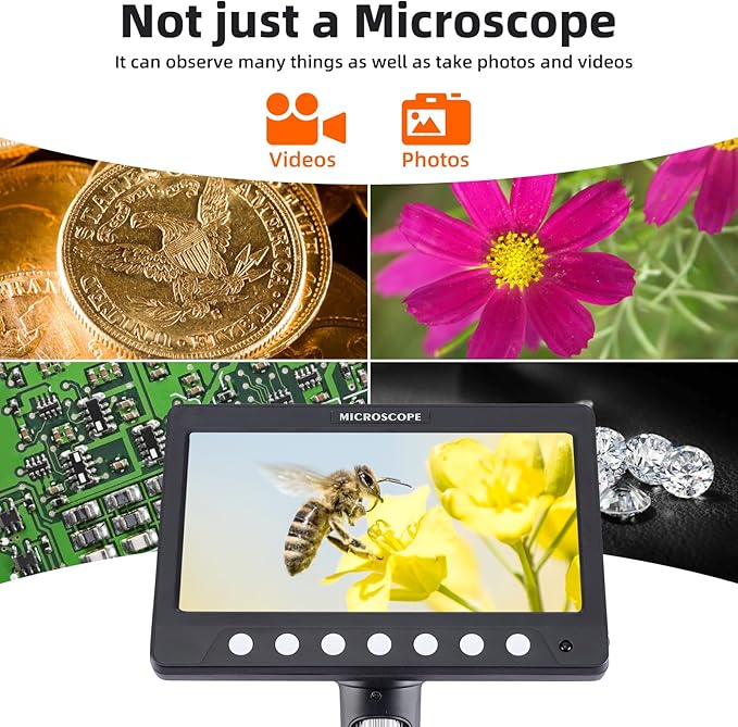 7 Inch 1080P Digital Microscope,1200X Magnification,8 LED Lights,32GB TF Card Included, Rechargeable Battery, Handheld USB Microscope Camera for PCB Repair,Soldering, Coin,Stamp,Jewelry Inspection