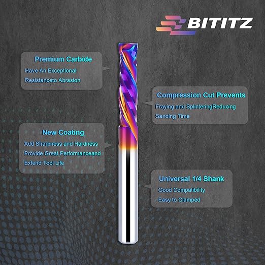 Up & Down Cut Spiral Router Bit 1/4 Inch Shank 1/4 Inch Cutting Diameter, Coating CNC Router Bits End Mill for Wood Cutting, Slot Mortise, Engraving