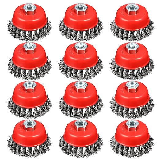 4" Wire Wheel Cup Brush, Coarse Twisted Knotted Wire Wheel for Angle Grinder, 5/8-11 Threaded Arbor, 0.02" Carbon Steel Wire Brush for Grinder, Heavy Cleaning Rust, Abrasive (12)