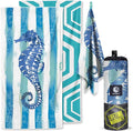 VENTURE 4TH Microfiber Beach Towel: Quick-Dry, Compact, Sand-Free, Absorbent, Sandproof and Lightweight - Perfect for Camping, Beach, and Roadtrips (Striped Seahorse Design | 35x78 inches)
