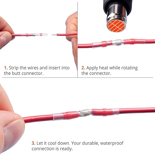 Wirefy 150 PCS Solder Seal Wire Connectors - Heat Shrink Solder Butt Connectors - Waterproof Solder Sleeves - Self Soldering Wire Connectors - Red 22-18 AWG