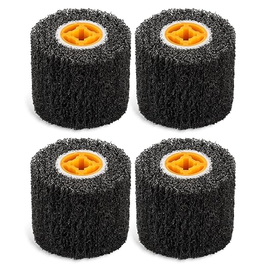 Rocaris 4 Pack Abrasive Drum Paint and Rust Remover, 40 Grit Abrasive Wheel Wire Drawing Polishing Wheel for Wood Metal Surface Polishing, 4.5" x 4"
