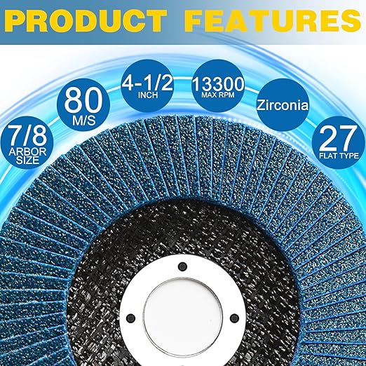 Flap Discs 4 1/2 for Angle Grinder, 12 Pcs Flap Discs 40/60/80/120 Grit, 4.5" x 7/8" High Density Zirconia Type 27 Flap Sanding Disc for Grinding, Rust Removal, Sanding and Finishing -12 Packs