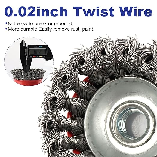 Rocaris 10 Pack Wire Cup Brush for Grinders, Wire Wheels for 4 1/2 Angle Grinder, 3 Twisted Knotted & Coarse Crimped Cup Brush