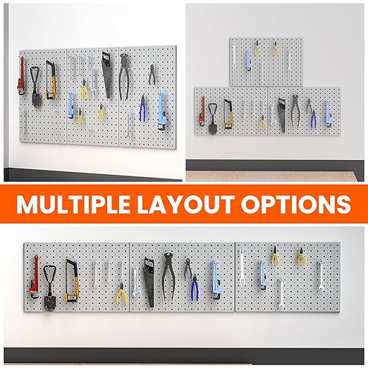 Metal Pegboard Panels 16×12 Inch, Wall-Mounted Tool Organizer Boards, Modular Pegboards for Garage, Workshop, Kitchen, Workbench, or Storage Room (3 PCS, Grey)