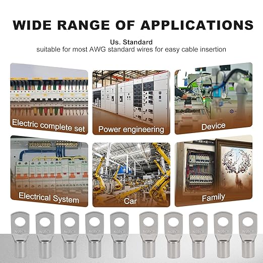 Thick Copper Electric Wire Lugs,10Pcs Tinned Copper Gauge 2Awg-5/16(M8) Ring Heavy Duty Battery Cable Lugs Ends Ring Terminals Connectors with 10Pcs 3:1 Heat Shrink Tubing Assortment Kit