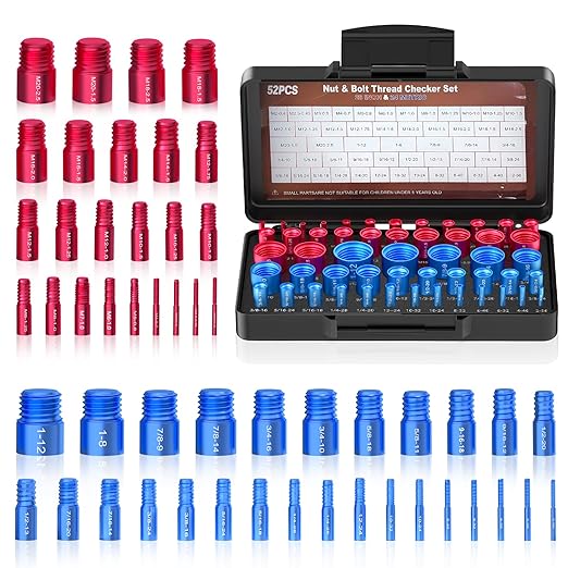 52PCS Thread Checker, Nut and Bolt Thread Checker, Thread Checker Kit in Standard and Metric (28 SAE & 24 Metric), Bolts Measuring, Bolt Size Finder Checker Thread Gauge for Quickly Identify