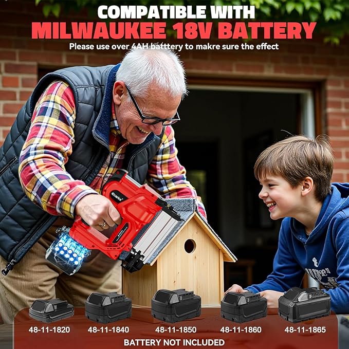 Ecarke 18 Gauge Electric Nail Gun Compatible with Milwaukee Battery,2 in 1 Cordless Brad Nailer and Stapler with 18GA Nails/Staples,Battery for M18 18V Power,2 Firing Modes for Trim Wood Crafting DIY