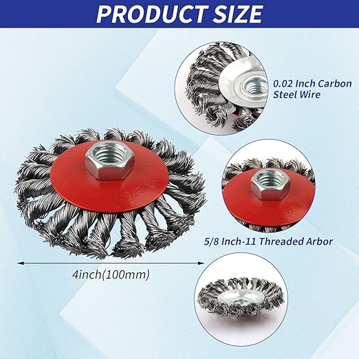 12 Pack Wire Brushes - 4 Inch Angle Grinder Wire Wheel, 5/8 Inch Threaded Arbor, 0.02 Inch Carbon Steel