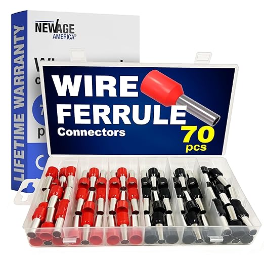 New Age America® 70pcs Wire Ferrules Kit | AWG 4 | Copper & Nylon | Black & Red | Insulated Cord Pin End Terminal | Cable Ferrules | Wire Ends Terminal Kit | 4 Gauge Ferrule | Crimp Connectors
