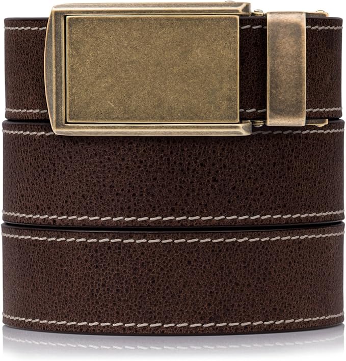SlideBelts Full Grain Leather Belt with Contrast Stitching - Custom Fit for Adult Men, Golfers