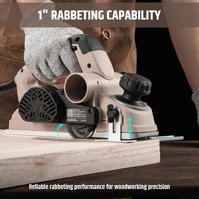 Corded Electric Hand Planer, 7.7 AMP 15000 RPM Power Wood Planer with Edge Guide and Dust Bag, 3-1/4 Inch Planing Width, for Wood Chamfer DIY, Smooth Finish Carpentry
