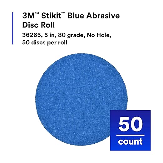 3M Stikit Blue Abrasive Disc Roll 36265, No Hole, Coating Removal, Body Repair, 80 Grade, 5 in, 50 Discs/Roll