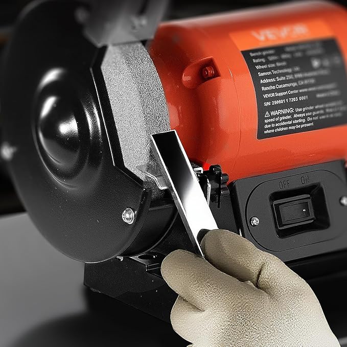 VEVOR Bench Grinder, 6-inch Single Speed Bench Grinder, 3450RPM High-Speed Table Grinders with 450W 3.8A Induction Motor, 36/60-Grit Grinding Wheel & Adjustable Eye Shield for Fast Sharpening Grinding
