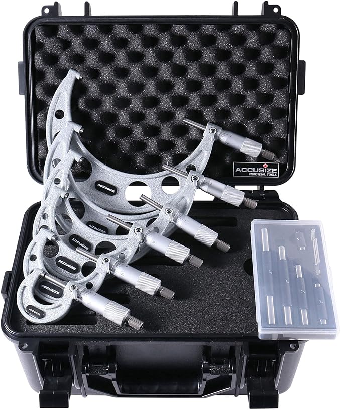 Accusize Industrial Tools 0-6 inch by 0.0001'' Ultra-Precision Outside Micrometers with Carbide Tips 6 Pc Set, Eg00-0906