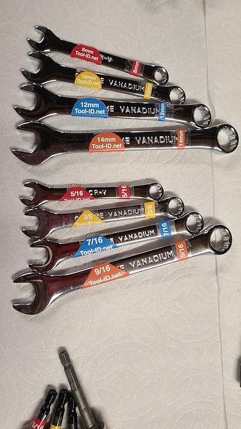 Wrench Label Set, Tool-ID, 13 Colors, Coded PER Size, 8-25 mm & 1/4-7/8 SAE