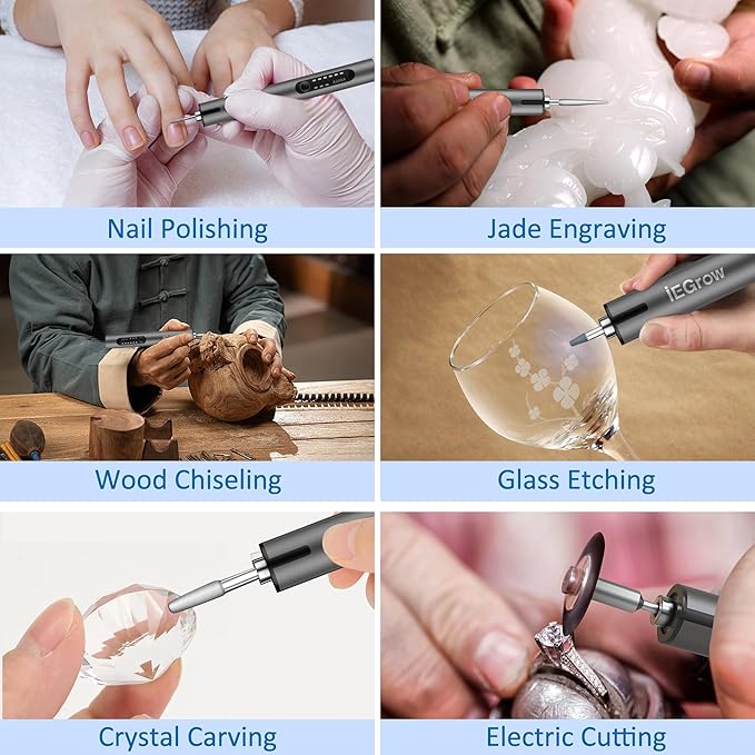 Electric Engraving Pen with Light, Mini DIY Electric Etching Machines with 44 Bits,USB Rechargeable Cordless Rotary Tool,Engraving Pen for Metal, Wood, Glass and Plastic,Dark Grey