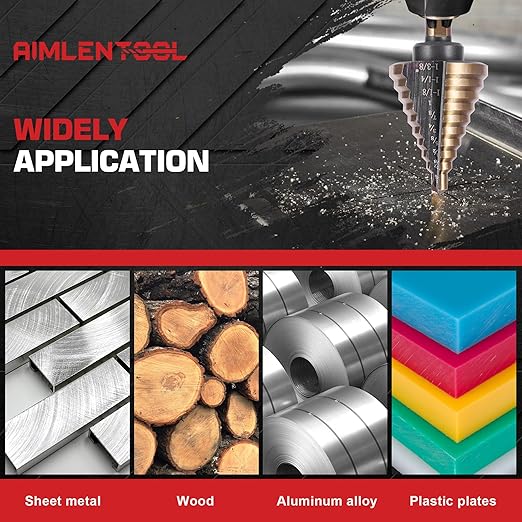 5Pcs Step Drill Bit & 5Pcs Countersink Drill Bit Set, Titanium Coated, HSS Step Bit, 50 Sizes of Step Bit for Metal with Aluminum Case, Multiple Hole Stepped Up Bits for DIY