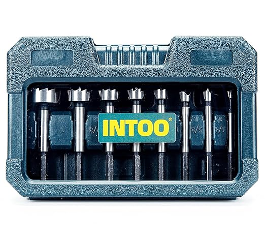 INTOO Hex Shank Forstner Bit Set 8pcs Multi Sided Shank Wood Drill bit Set