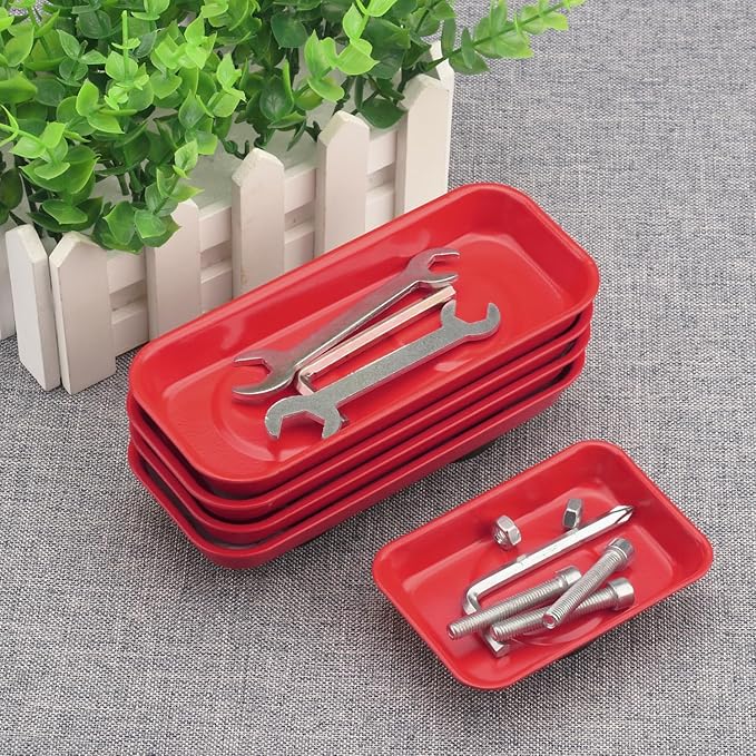 10 PCS Red Magnetic Parts Trays, Include 5 PCS 5.9X2.6Inch & 5 PCS 3.7X2.5 Inch, Magnet Tool Tray, Magnetic Parts Tray, Red, by GENHAKON