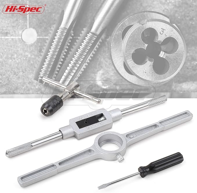 Hi-Spec 39 Piece SAE & Metric Tap & Die Set. Complete M3 to M12 / #4 to 1/2in Fine & Coarse Tools to Cut, Chase and Thread with Screw Pitch Gauge in a Tray Case