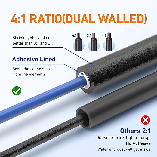 TKDMR 568 Pcs Heat Shrink Tubing - 4:1 Ratio,2.2" Length,Adhesive Lined, Marine Grade Shrink Wrap - Industrial Heat Shrink Tubing Kit