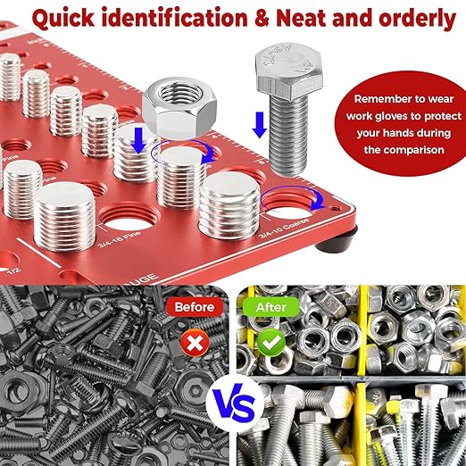 42 Nut and Bolt Thread Checker - 19 Standard and 15 Metric Bolt Checker and 8 Drill Bit Gauge,Bolt Size and Thread Gauge,Wall-Mountable Bolt and Nut Identifier Gauge