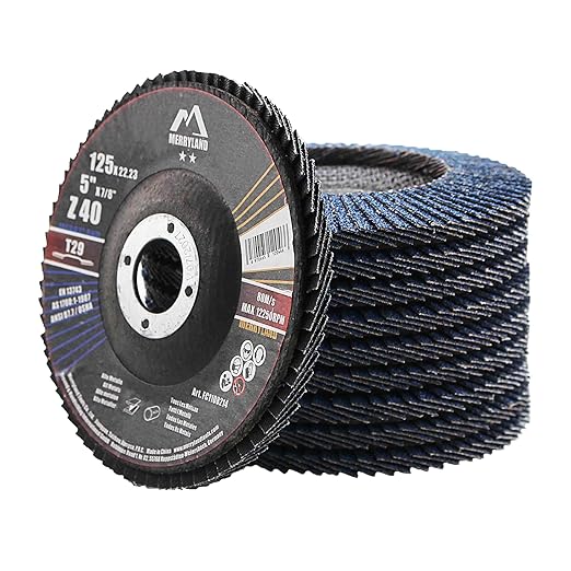 Merryland Flap Disc 5 inch Metal for Angle Grinder, 5inch 40 Grit T29 Flap Wheel 10 Pack, Blue Zirconium Corundum INOX Stainless Steel Iron Universal, Craft-Line FC1108214-10